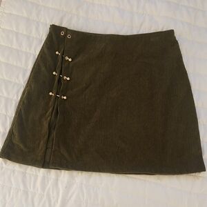 Olive Corduroy Skirt with Gold Detail